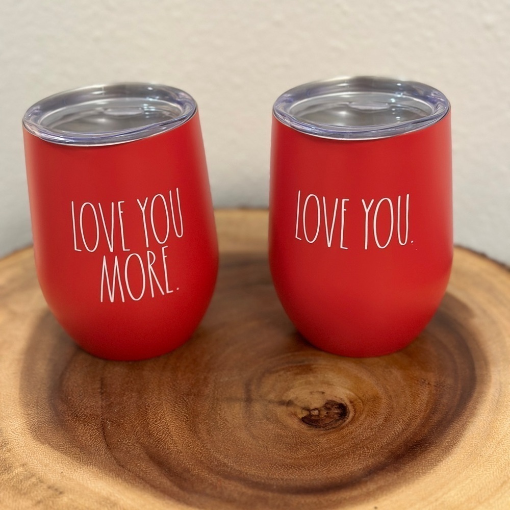 Rae Dunn Love You, Love You More Red Insulated Wine Glass Set 12 ounce.
